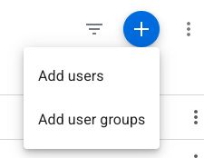 GA4 blue plus button opens a menu containing Add users and Add user groups