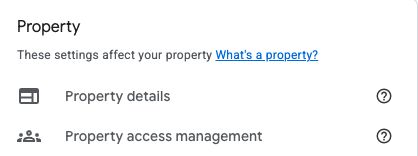 Google Analytics Admin menu with Property access management below Property details