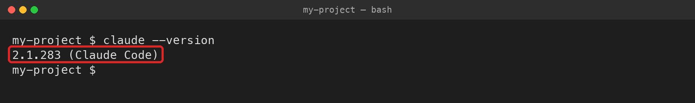 Terminal showing claude --version returning 2.1.283 (Claude Code)