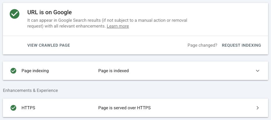 WinflowAI homepage URL Inspection result says URL is on Google and Page is indexed