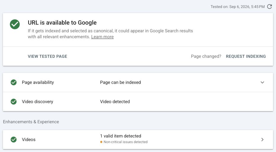Live URL test says URL is available to Google and Page can be indexed